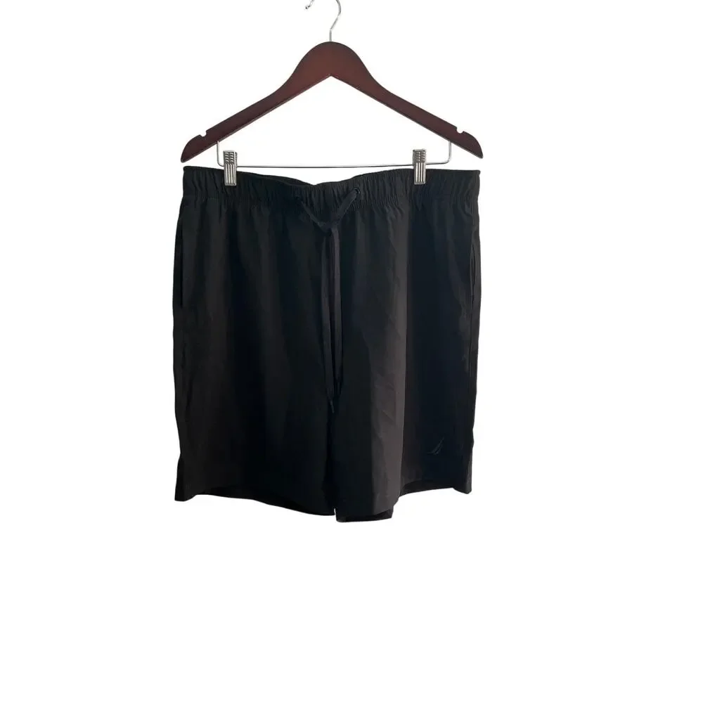 NWT Nautica Solid Black Quick-Dry UPF 50+ Swim Shorts Men's Size Large